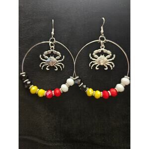 Maryland Collection: Antique silver hoop earrings with crab dangle